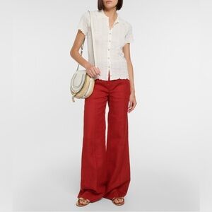 VINCE Smocked Short Sleeve Button Up In Off White Women's Lightweight Top Size S